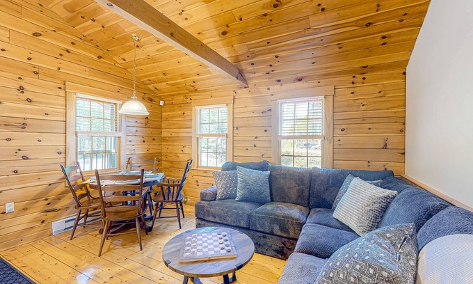 Lincolnville Cabin | Two log cabins on 5 acres with patios, grill, firepit, outdoor games, & W/D