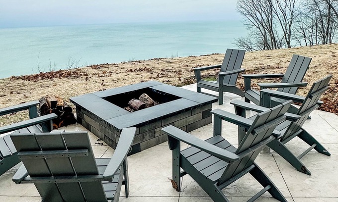 Benton Harbor House | Updated Lake House w/Private Beach, Sunset Views, Hot Tub, Fire Pit & Theater