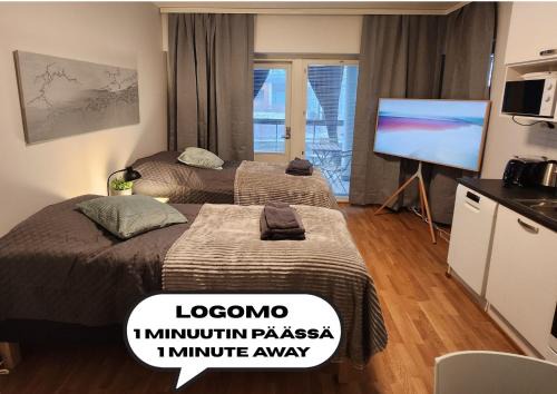 Turku Apartment | Viihtyisä korkealuokkainen, tilava ja parvekkeellinen yksiö Logomolla 1-2hlö