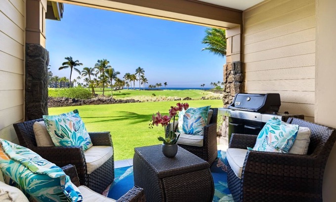 Waikoloa Condo | 🏖️Waikoloa Golf Discount | Views of Ocean & Golf Course | Outdoor Seating