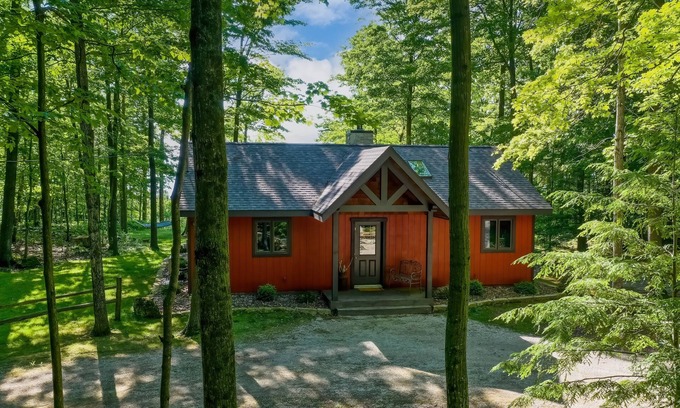 Sturgeon Bay Cabin | Water view on a bluff- Bay side with hot tub