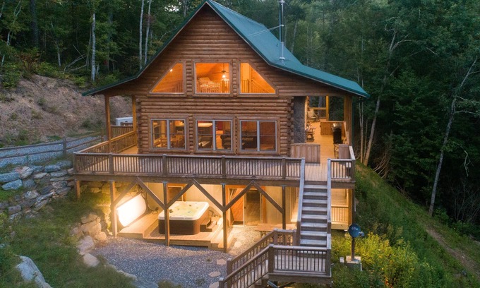 Tuckasegee Cabin | Waterfall Hideaway-Spacious Streamside Cabin in Lake Community w/Hot Tub & Kayak!
