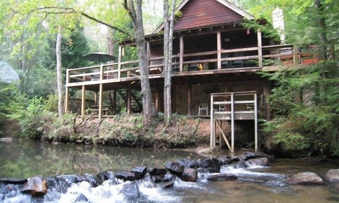 Cashes Valley Cabin | Waterfront Cabin on Trout Stream W/Hot Tub, & Internet