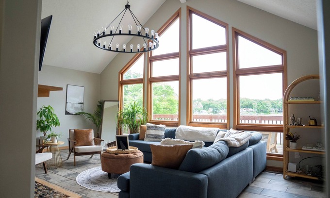 Battle Creek House | Waterfront Family Lake House Lux Decor, Electric Fire Pit + More