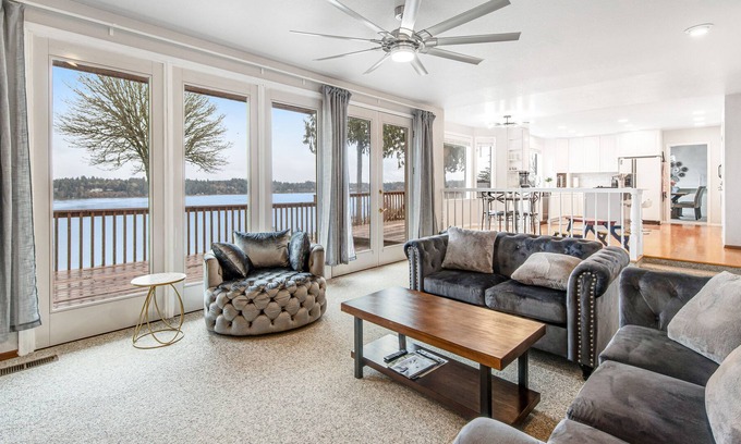 Olympia House | Waterfront home with large deck, gorgeous views, WiFi, & gas and wood fireplaces