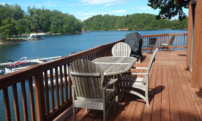 Six Mile Ski Chalet | Waterfront Lake Keowee chalet with Gorgeous 180° Lake Views 15 min from Clemson!