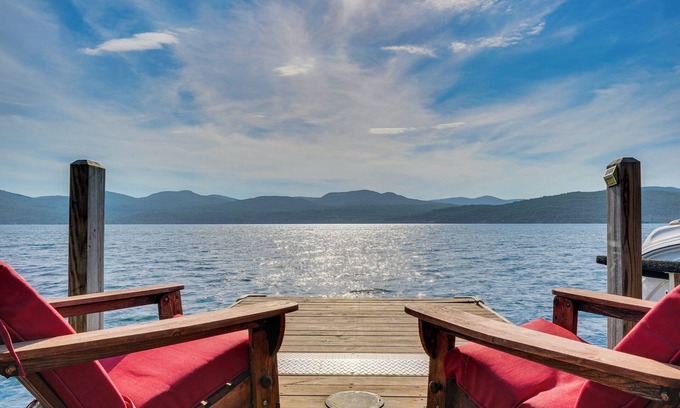 Putnam Station House | Waterfront Lake George Lodge w/Boat Dock & Deck!