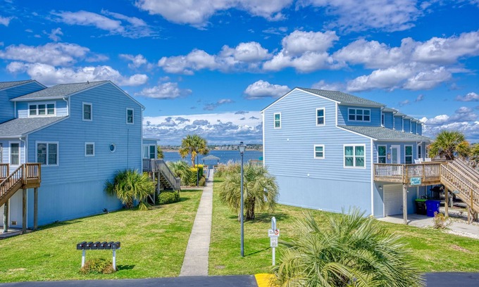 North Topsail Beach House | Waterfront duplex with sound views, community pool, deck, washer/dryer, AC