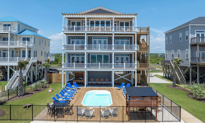 North Topsail Beach House | Welcome to Paradise NEW Incredible 9 BR Ocean Front S 37 Pool+HOT TUB+Tikki BAR!