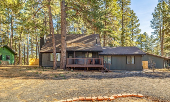 Kachina Village Cabin | Whispering Pines | Fire Pit, Foosball & EV Charger | Near NAU & Trails