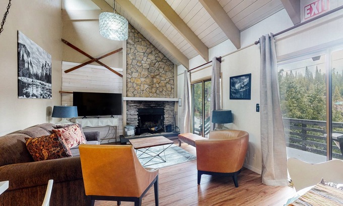 Fish Camp House | Wilderness upgraded duplex with wood fireplace, balcony, & shared EV charger