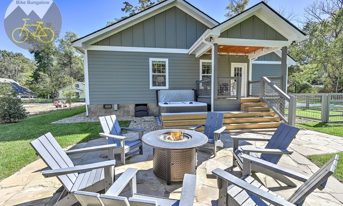 Hendersonville House | Yellow Bike Bungalow-Block from Bike Trail-Fireplace & Hot Tub - Dog Friendly