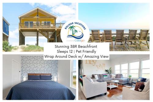 Port Bolivar House | YELLOW ROSE! Stunning Beachfront 3BR w Wrap Around Deck & Amazing views