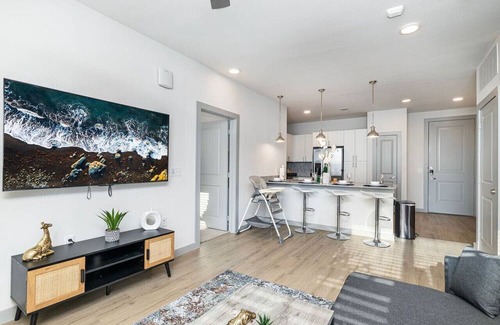 Lewisville Apartment | Elegant 2BD: Pool, Fitness & Organized Workspace