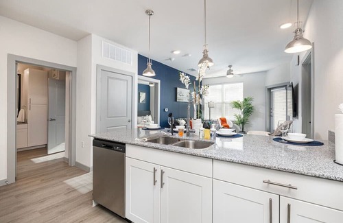Lewisville Apartment | Elegant 2BD: Pool, Fitness & Organized Workspace