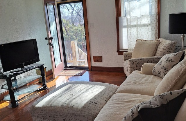 Charming woodside cabin feel.