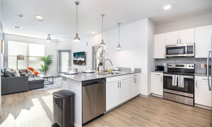 Lewisville Apartment | Elegant 2BD: Pool, Fitness & Organized Workspace