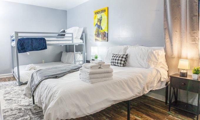 Front Park Apartment | This stylish yet cozy, two bed one bath space is perfect for solo and group trips