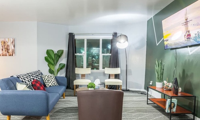 Front Park Apartment | This stylish yet cozy, two bed one bath space is perfect for solo and group trips