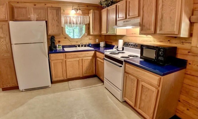 Eureka Springs Cabin | Wisteria Lane 3 Secluded Log Cabin Spa Tub kitchen