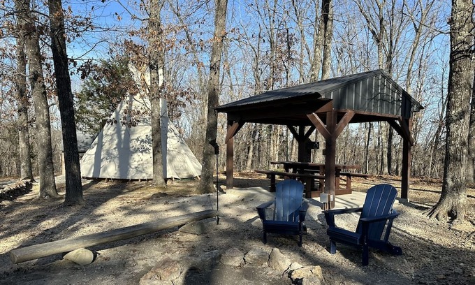 Steelville RV Rental | A teepee on 1200-acre ranch where secluded woods envelope the grounds.